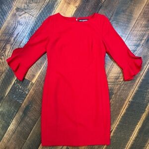 Karl Lagerfeld Paris Ruffle Cuff Sheath Dress Red Women’s Size 10